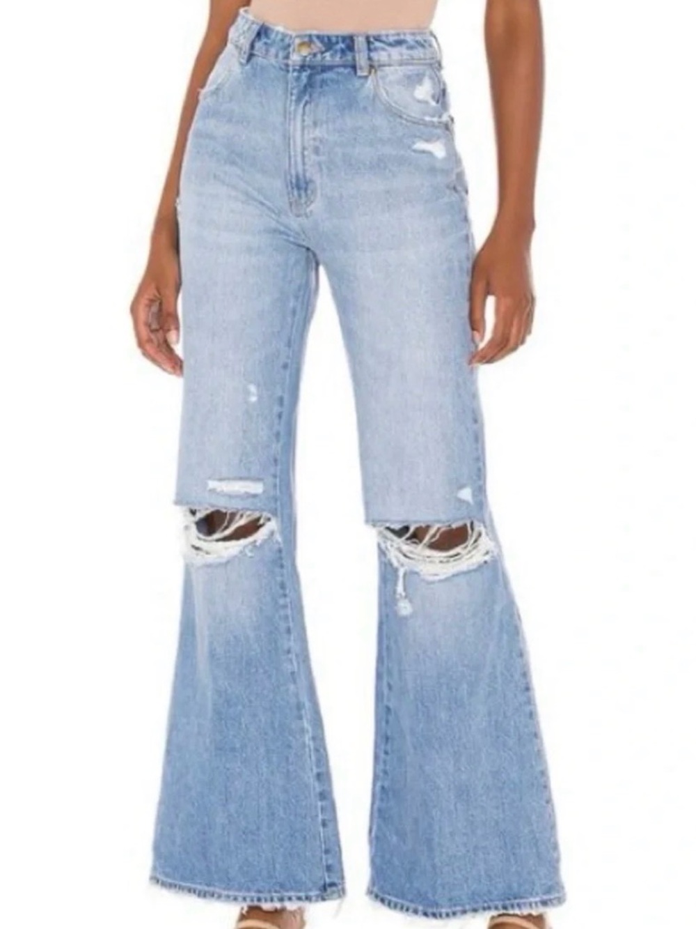 ROLLAS East Coast Flare Women's Light Blue Distressed Jeans High Rise Size 29 - Picture 3 of 7